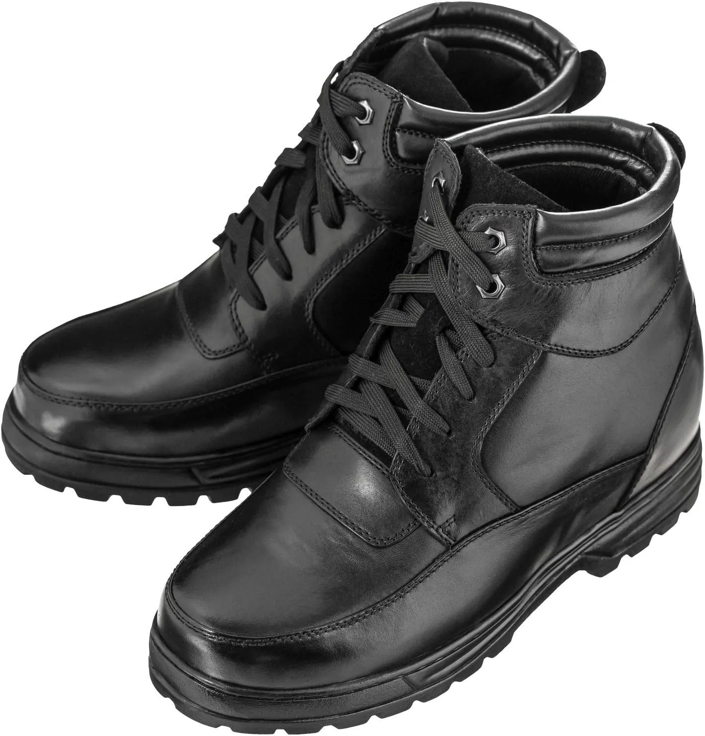 Calden Men's Invisible Height Increasing Elevator Shoes - Black Leather Lace-up Military Boots with Extra Tall - 5.2 Inches Taller - K881801 - Size 9 D(M) US