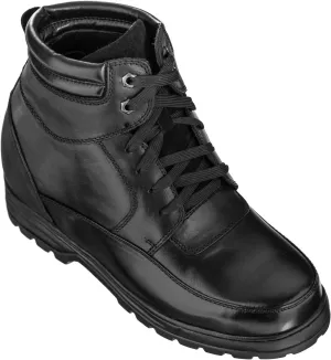 Calden Men's Invisible Height Increasing Elevator Shoes - Black Leather Lace-up Military Boots with Extra Tall - 5.2 Inches Taller - K881801 - Size 9 D(M) US