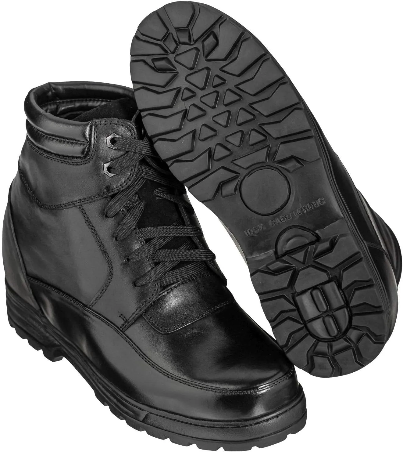 Calden Men's Invisible Height Increasing Elevator Shoes - Black Leather Lace-up Military Boots with Extra Tall - 5.2 Inches Taller - K881801 - Size 9 D(M) US