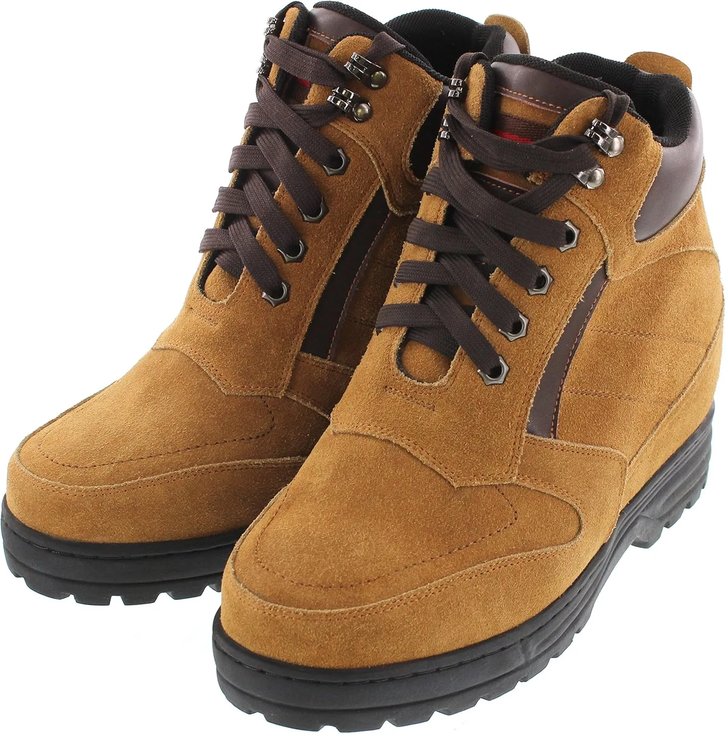 Calden Men's Invisible Height Increasing Elevator Shoes - Brown Nubuck Leather Lace-up High-top Boots with Extra Tall - 5.2 Inches Taller - K881803 - Size 6.5 D(M) US