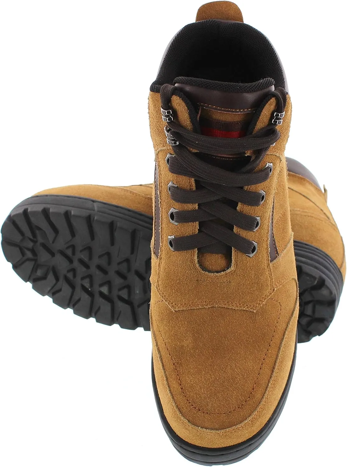 Calden Men's Invisible Height Increasing Elevator Shoes - Brown Nubuck Leather Lace-up High-top Boots with Extra Tall - 5.2 Inches Taller - K881803 - Size 6.5 D(M) US