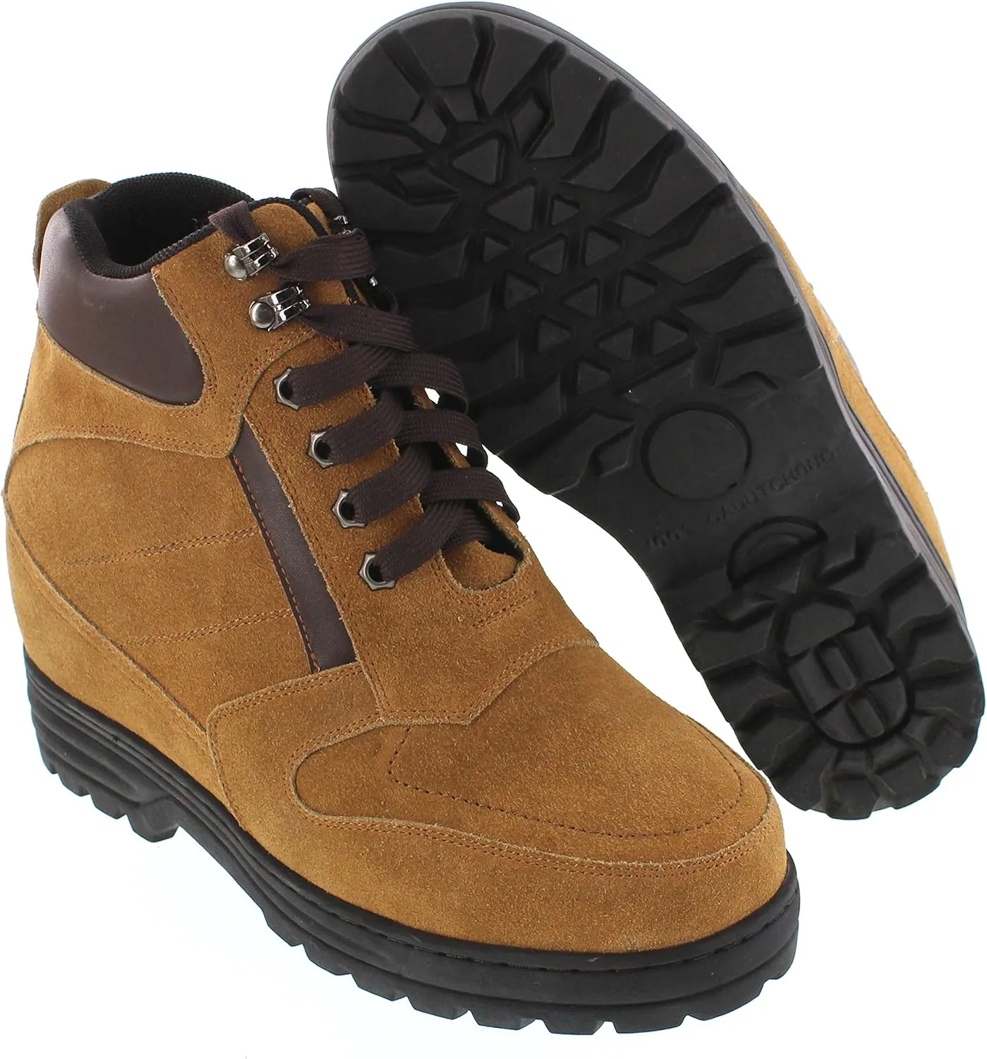 Calden Men's Invisible Height Increasing Elevator Shoes - Brown Nubuck Leather Lace-up High-top Boots with Extra Tall - 5.2 Inches Taller - K881803 - Size 6.5 D(M) US