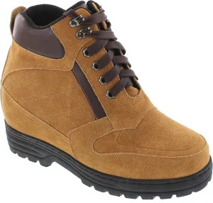 Calden Men's Invisible Height Increasing Elevator Shoes - Brown Nubuck Leather Lace-up High-top Boots with Extra Tall - 5.2 Inches Taller - K881803 - Size 6.5 D(M) US