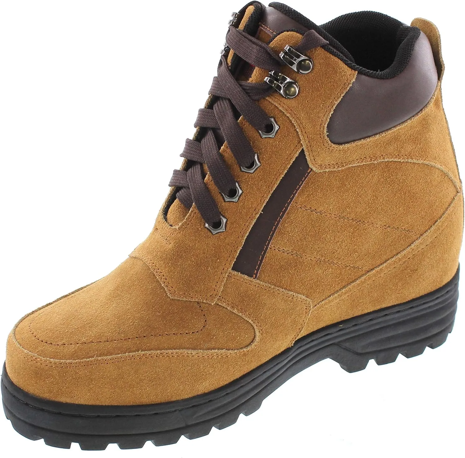 Calden Men's Invisible Height Increasing Elevator Shoes - Brown Nubuck Leather Lace-up High-top Boots with Extra Tall - 5.2 Inches Taller - K881803 - Size 6.5 D(M) US