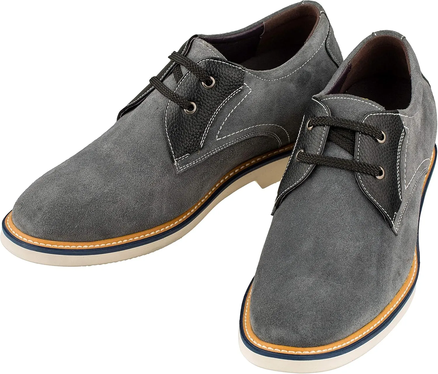 CALTO Men's Invisible Height Increasing Elevator Shoes - Grey/Black Nubuck Leather Lace-up Casual Oxfords - 2.8 Inches Taller - Y42023 - Size 10 D(M) US
