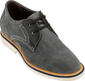 CALTO Men's Invisible Height Increasing Elevator Shoes - Grey/Black Nubuck Leather Lace-up Casual Oxfords - 2.8 Inches Taller - Y42023 - Size 10 D(M) US