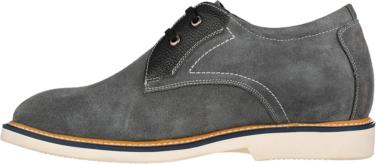 CALTO Men's Invisible Height Increasing Elevator Shoes - Grey/Black Nubuck Leather Lace-up Casual Oxfords - 2.8 Inches Taller - Y42023 - Size 10 D(M) US