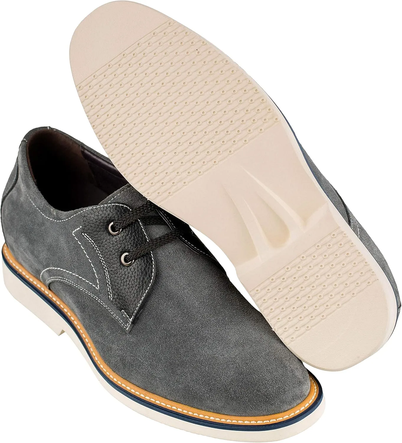 CALTO Men's Invisible Height Increasing Elevator Shoes - Grey/Black Nubuck Leather Lace-up Casual Oxfords - 2.8 Inches Taller - Y42023 - Size 10 D(M) US