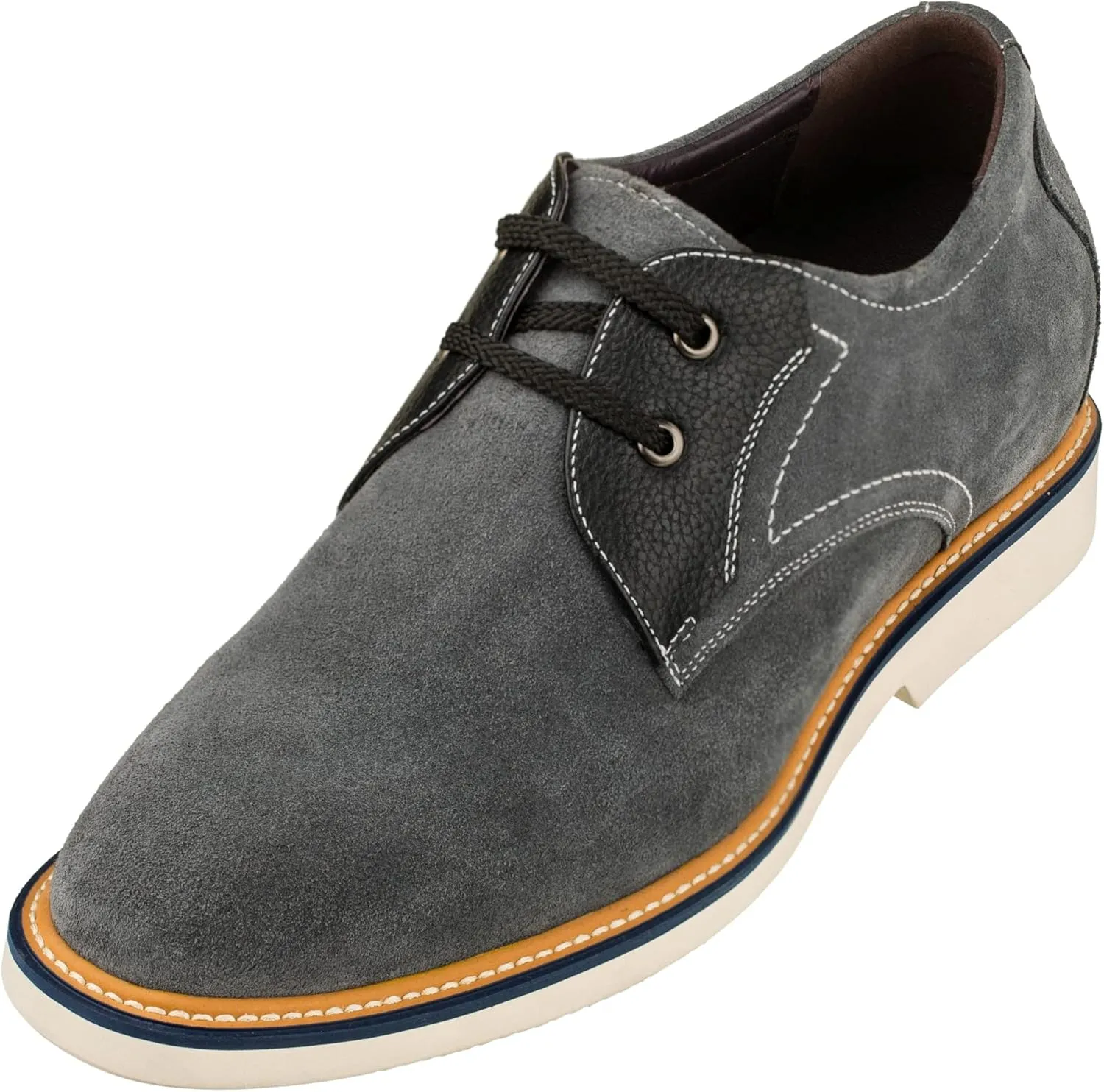 CALTO Men's Invisible Height Increasing Elevator Shoes - Grey/Black Nubuck Leather Lace-up Casual Oxfords - 2.8 Inches Taller - Y42023 - Size 6 D(M) US