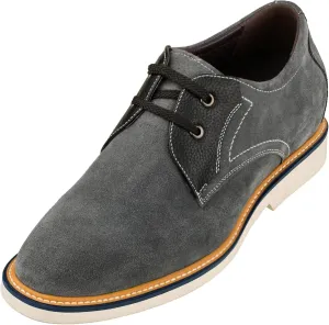 CALTO Men's Invisible Height Increasing Elevator Shoes - Grey/Black Nubuck Leather Lace-up Casual Oxfords - 2.8 Inches Taller - Y42023 - Size 6 D(M) US