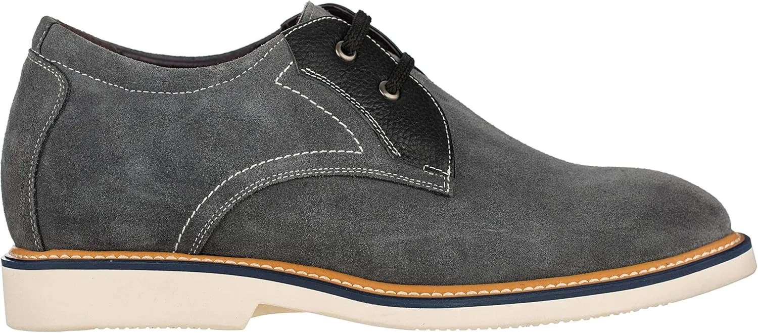 CALTO Men's Invisible Height Increasing Elevator Shoes - Grey/Black Nubuck Leather Lace-up Casual Oxfords - 2.8 Inches Taller - Y42023 - Size 6 D(M) US