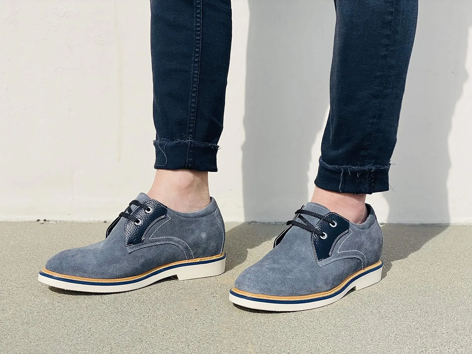 CALTO Men's Invisible Height Increasing Elevator Shoes - Grey/Black Nubuck Leather Lace-up Casual Oxfords - 2.8 Inches Taller - Y42023 - Size 6 D(M) US