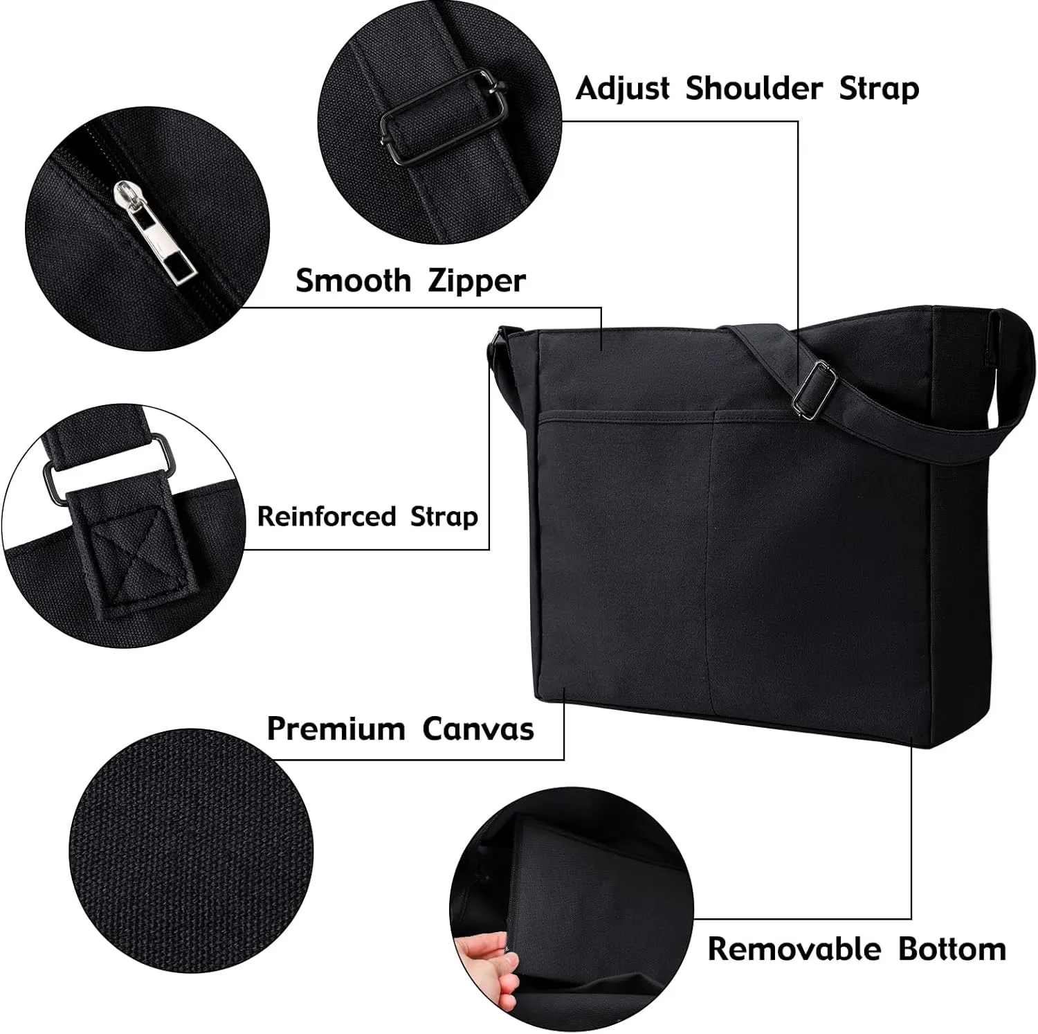 Canvas Crossbody Bag Shoulder Message Bag Large Hobo Tote Bag for Women and Men Work College Bag with Computer Compartment