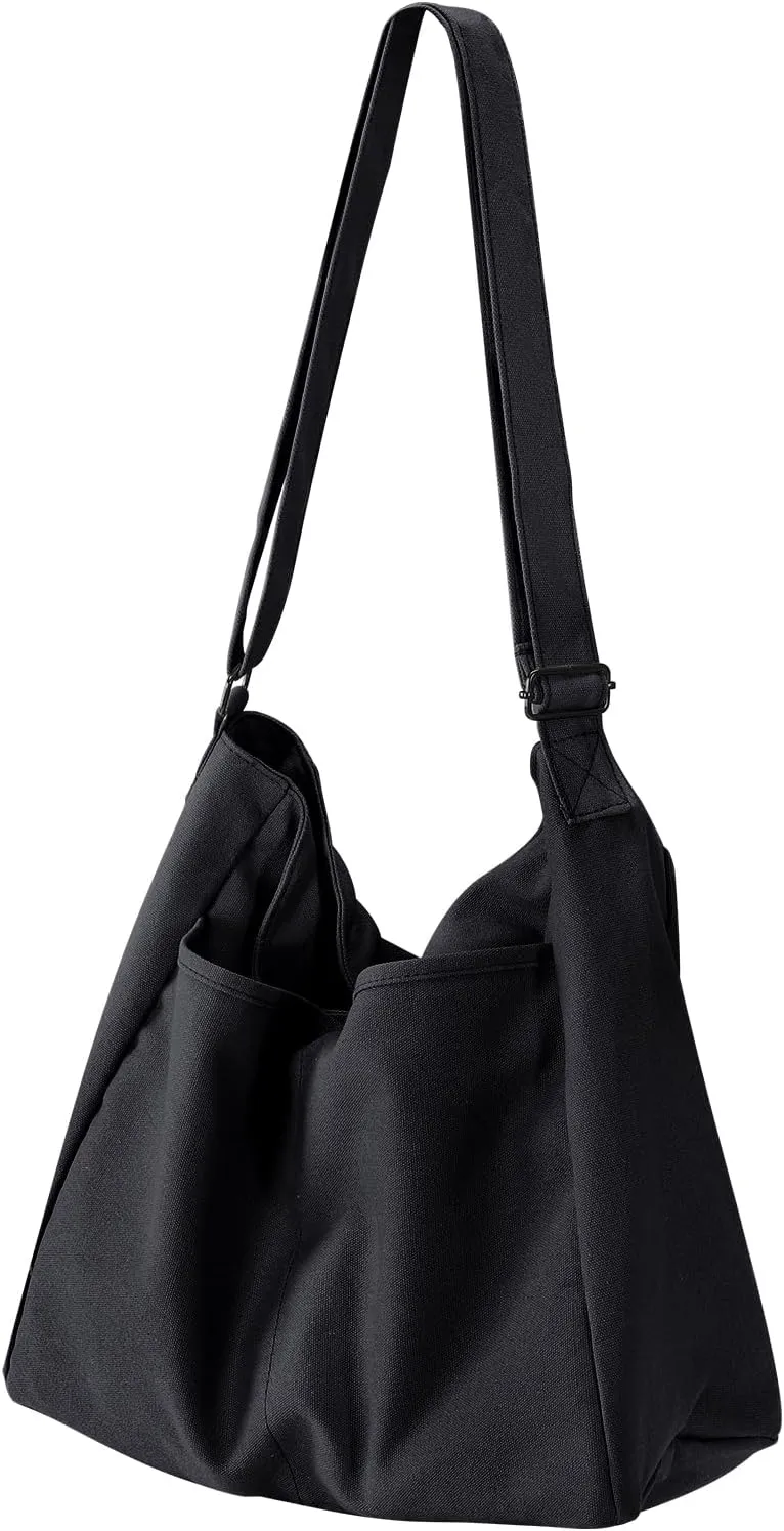 Canvas Crossbody Bag Shoulder Message Bag Large Hobo Tote Bag for Women and Men Work College Bag with Computer Compartment