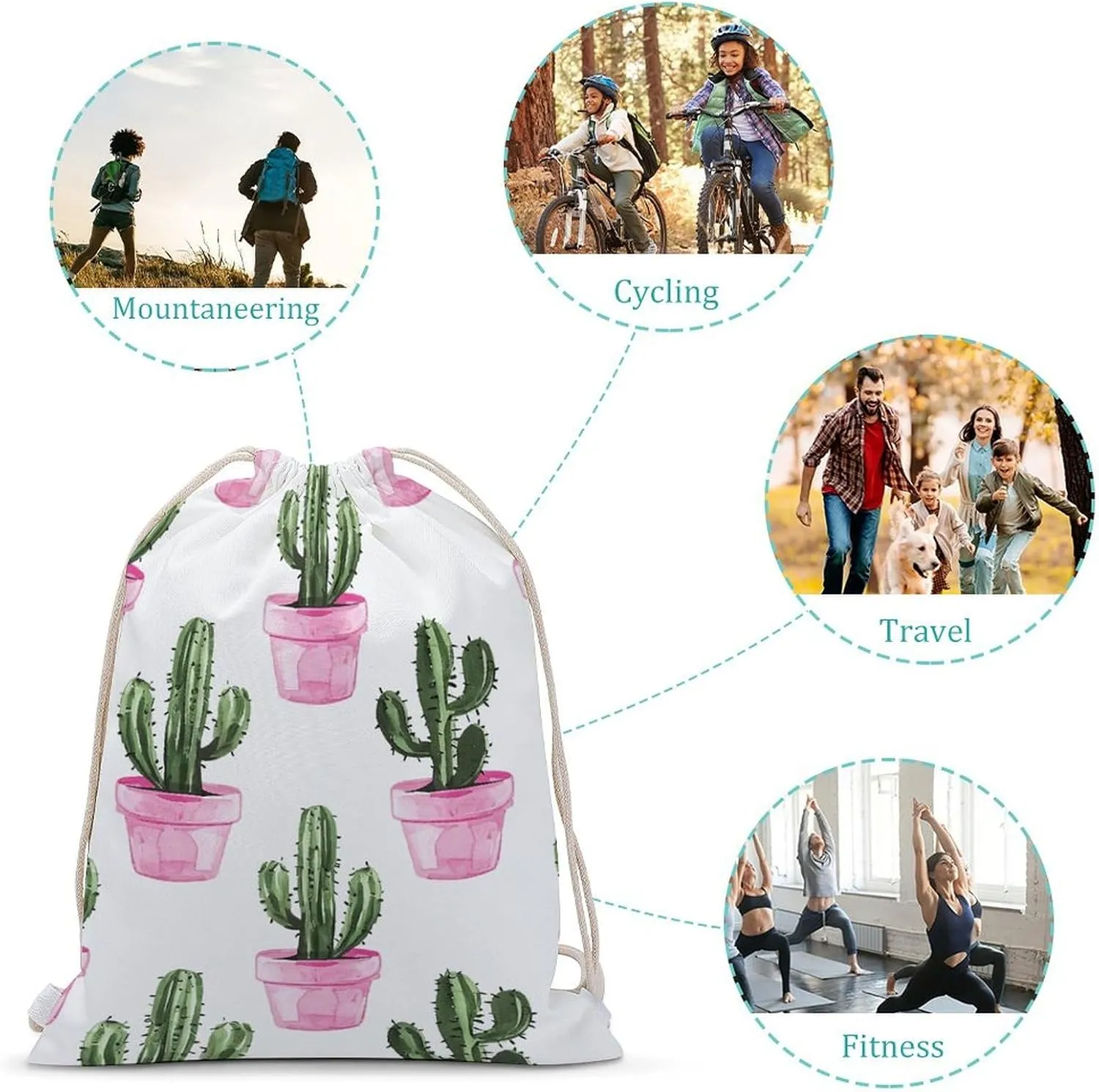 Canvas Drawstring Backpack, Peach Pot Pattern Drawstring Sport Gym Bags for Travel, Work, Yoga & Daily Use