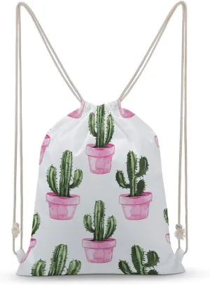 Canvas Drawstring Backpack, Peach Pot Pattern Drawstring Sport Gym Bags for Travel, Work, Yoga & Daily Use