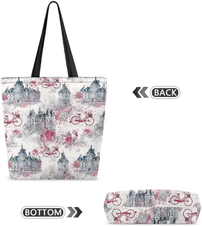 Canvas Grocery Tote Bags Reusable Shopping Bag, Large Tote Shoulder Purse for Work, Gym