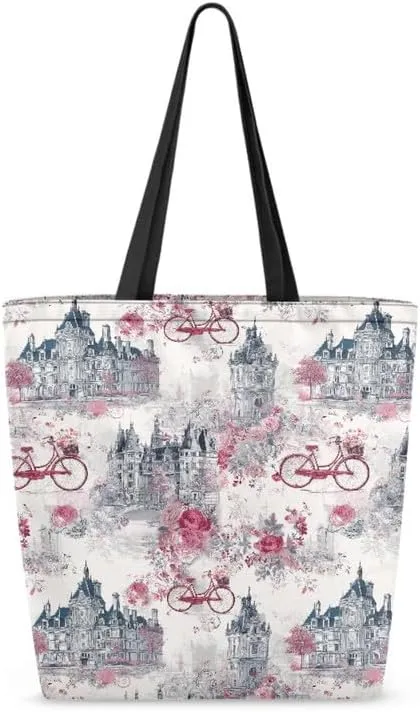 Canvas Grocery Tote Bags Reusable Shopping Bag, Large Tote Shoulder Purse for Work, Gym