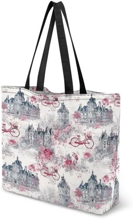 Canvas Grocery Tote Bags Reusable Shopping Bag, Large Tote Shoulder Purse for Work, Gym