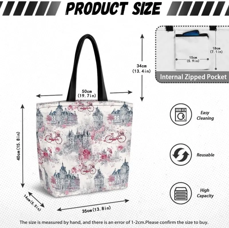 Canvas Grocery Tote Bags Reusable Shopping Bag, Large Tote Shoulder Purse for Work, Gym