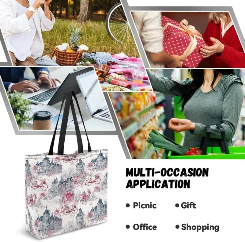 Canvas Grocery Tote Bags Reusable Shopping Bag, Large Tote Shoulder Purse for Work, Gym