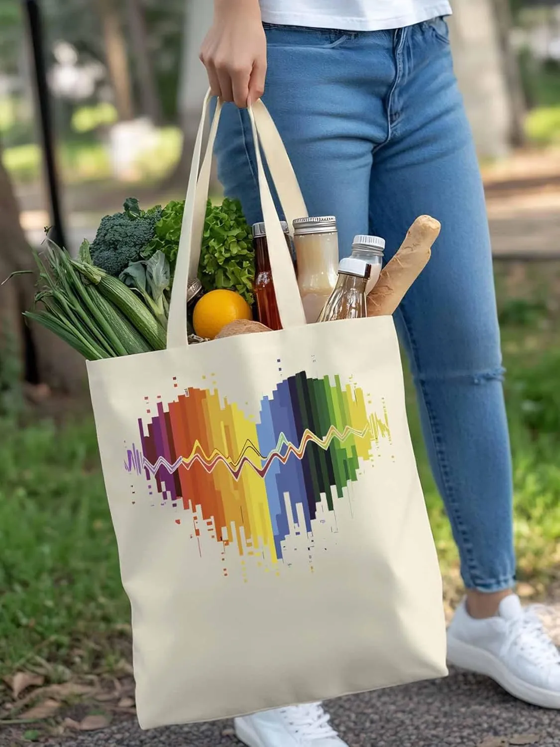 Canvas Tote Bag, Abstract Graffiti Lover Heart Aesthetic Canvas Tote Handbags for Women Shoulder Bag
