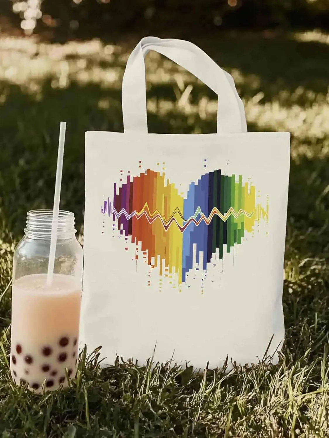 Canvas Tote Bag, Abstract Graffiti Lover Heart Aesthetic Canvas Tote Handbags for Women Shoulder Bag