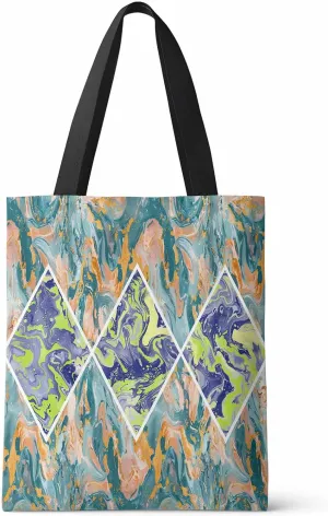 Canvas Tote Bag Blue Turquoise Marble Abstract Geometric Contemporary Art Reusable Grocery Bags Shoulder Bag for Gym Work