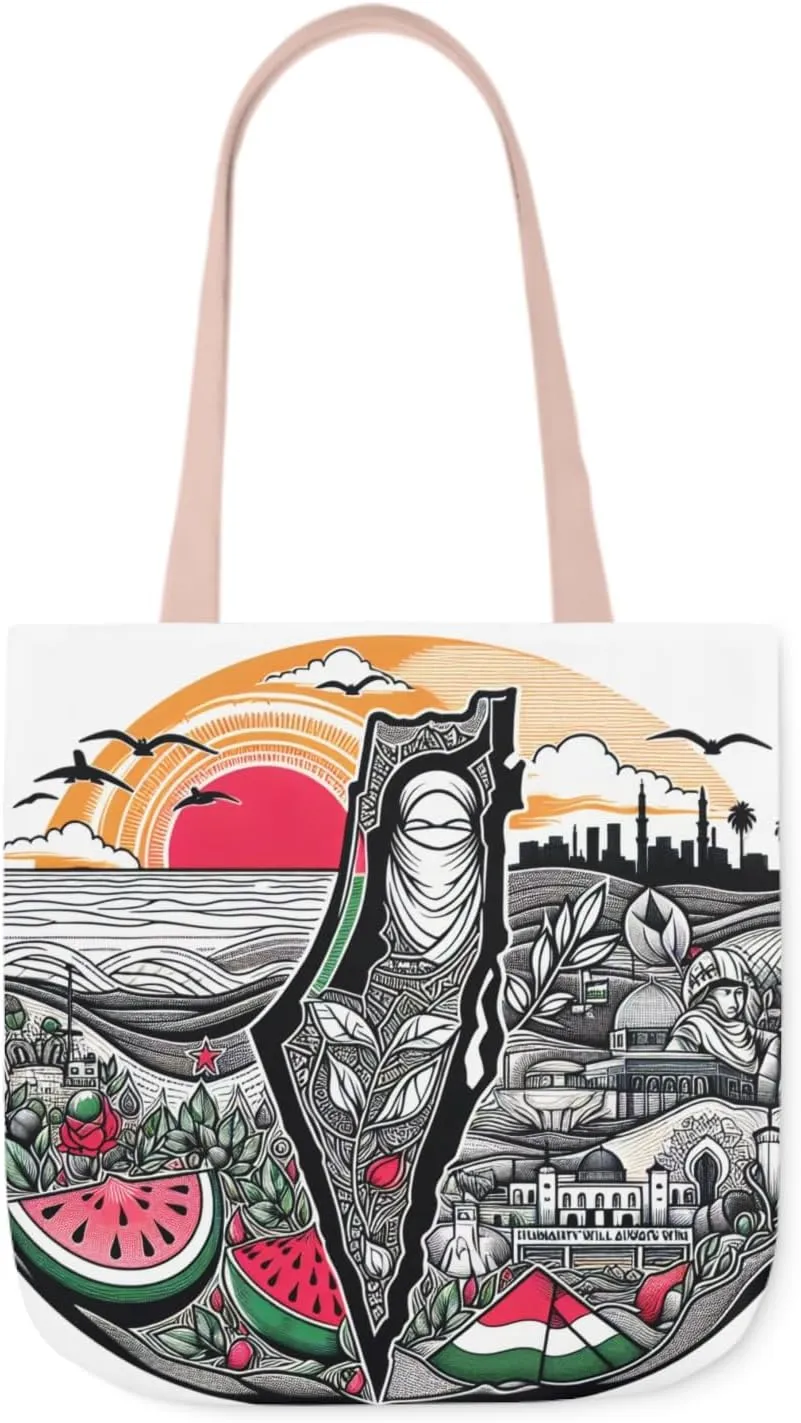 Canvas Tote Bag, Free Palestine Map Flag, Pro-Palestinian Tote, Activist Shoulder Bag, Political Statement Tote, Watermelon