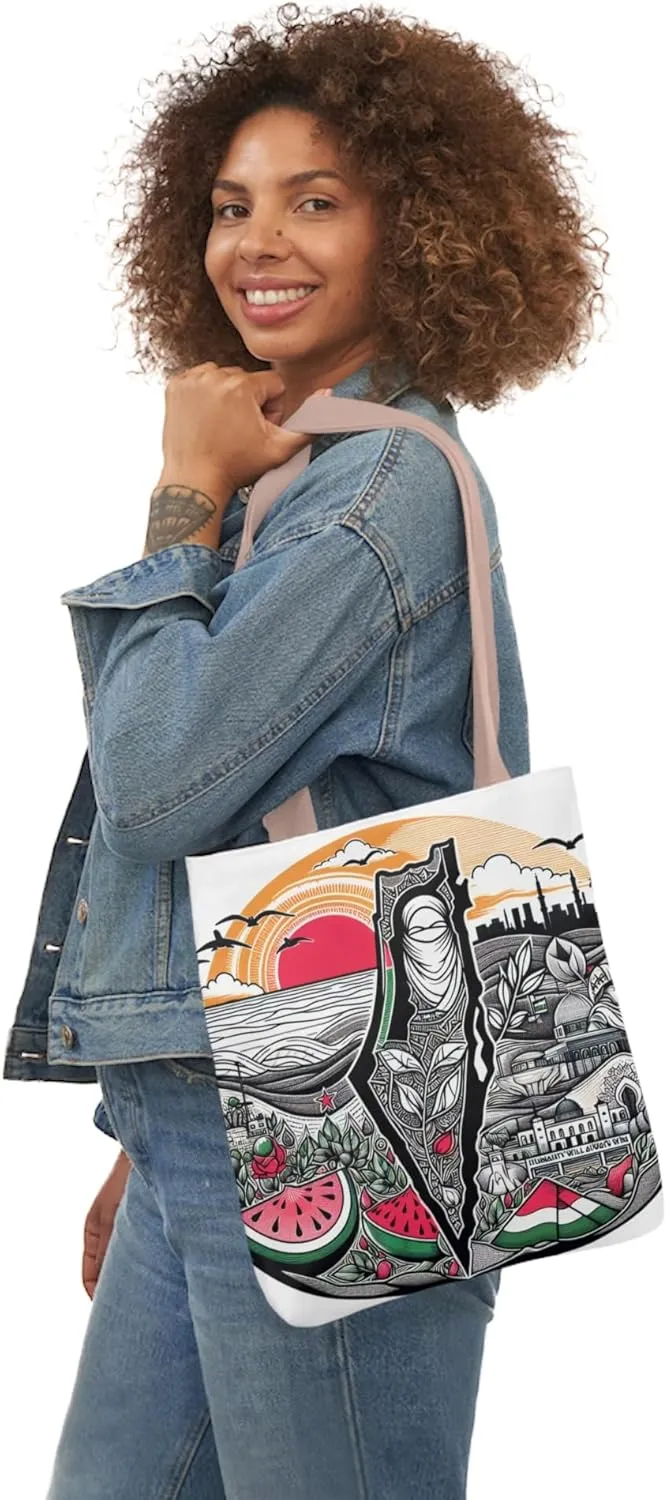 Canvas Tote Bag, Free Palestine Map Flag, Pro-Palestinian Tote, Activist Shoulder Bag, Political Statement Tote, Watermelon