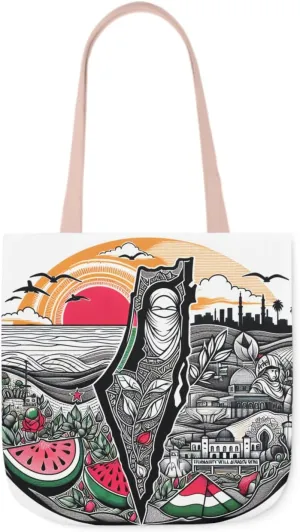Canvas Tote Bag, Free Palestine Map Flag, Pro-Palestinian Tote, Activist Shoulder Bag, Political Statement Tote, Watermelon