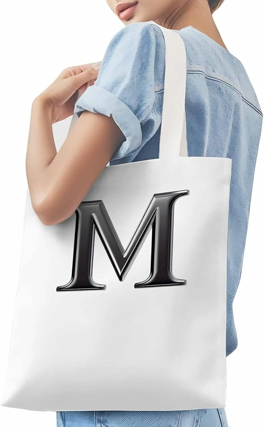 Canvas Tote Bag, Letter M Aesthetic Canvas Tote Handbags for Women Shoulder Bag,