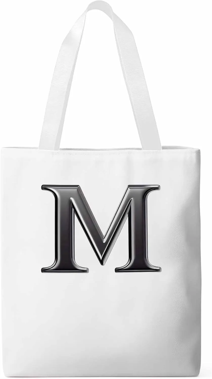 Canvas Tote Bag, Letter M Aesthetic Canvas Tote Handbags for Women Shoulder Bag,