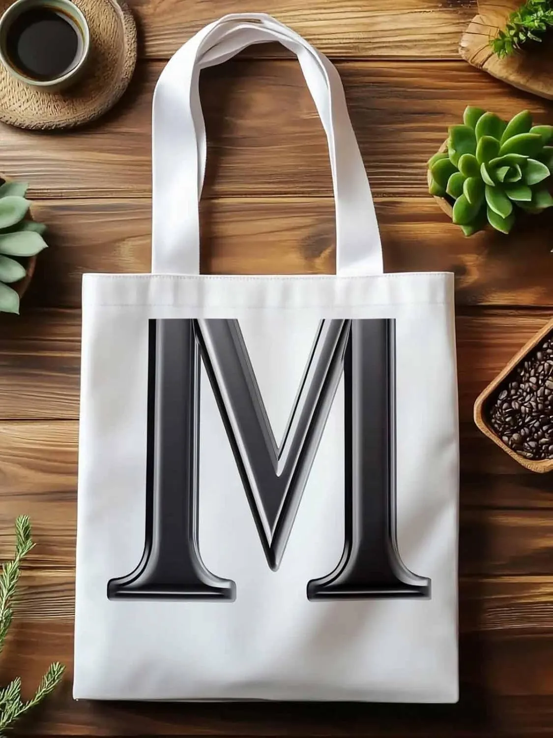 Canvas Tote Bag, Letter M Aesthetic Canvas Tote Handbags for Women Shoulder Bag,