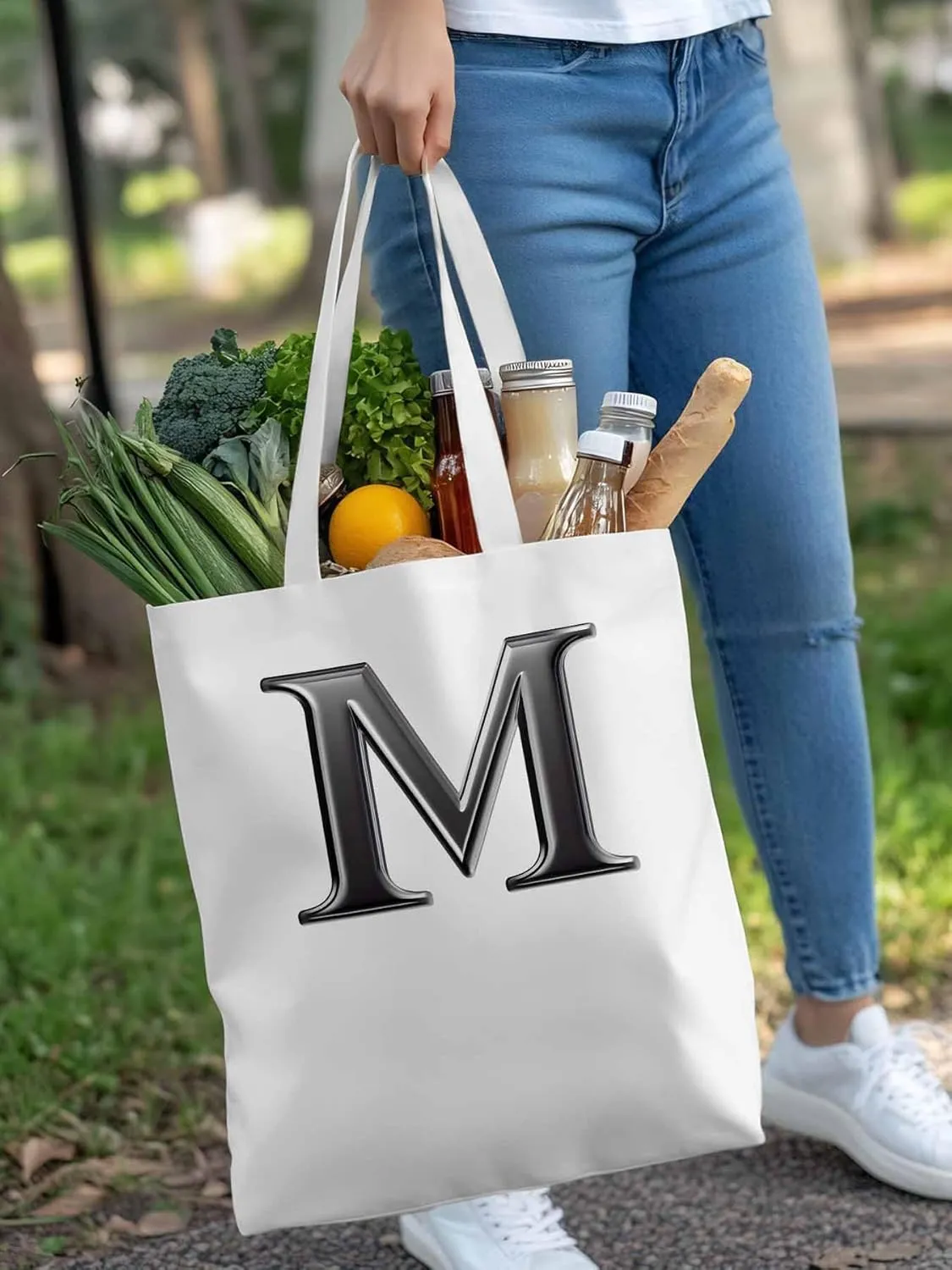 Canvas Tote Bag, Letter M Aesthetic Canvas Tote Handbags for Women Shoulder Bag,