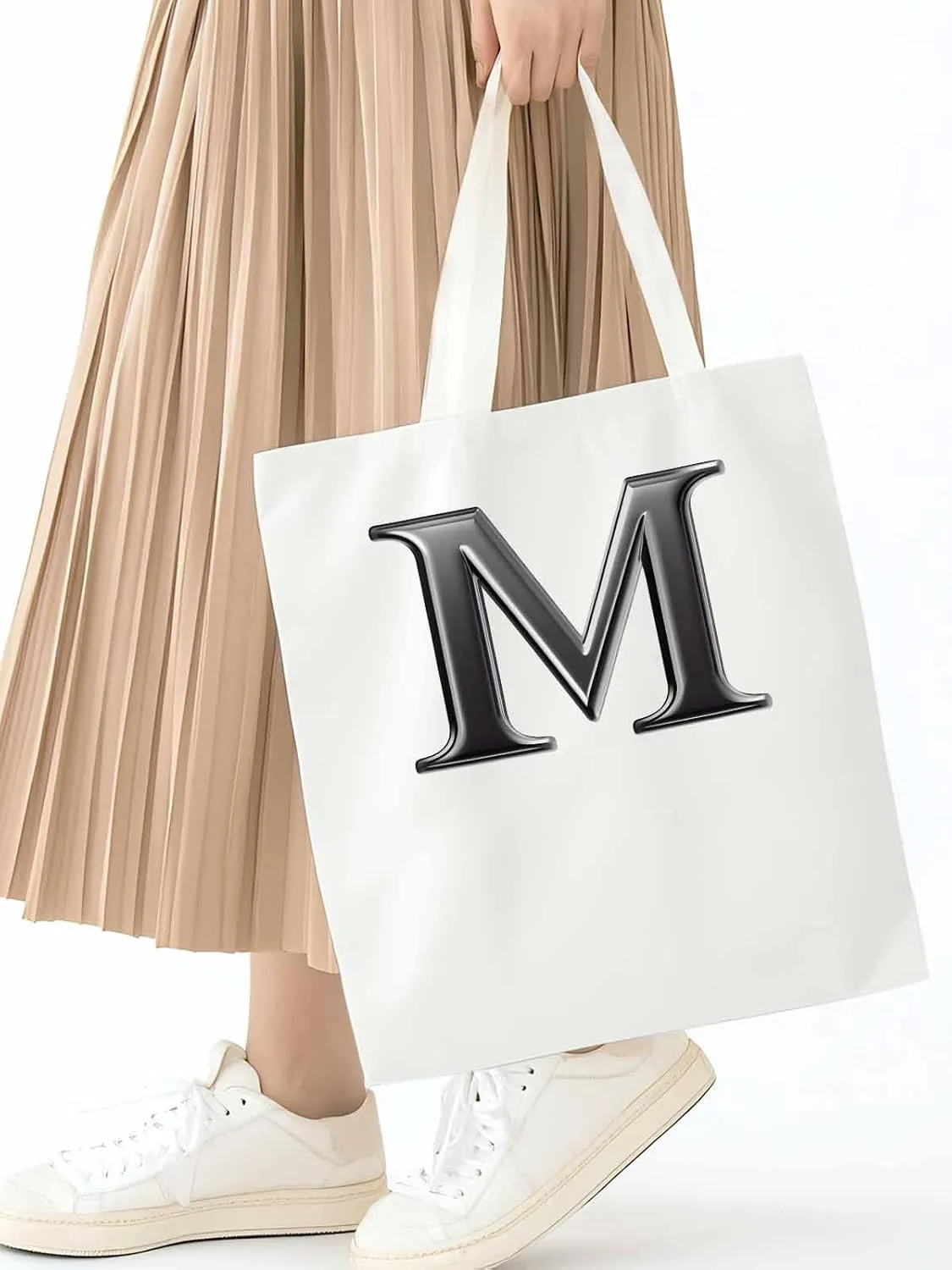 Canvas Tote Bag, Letter M Aesthetic Canvas Tote Handbags for Women Shoulder Bag,