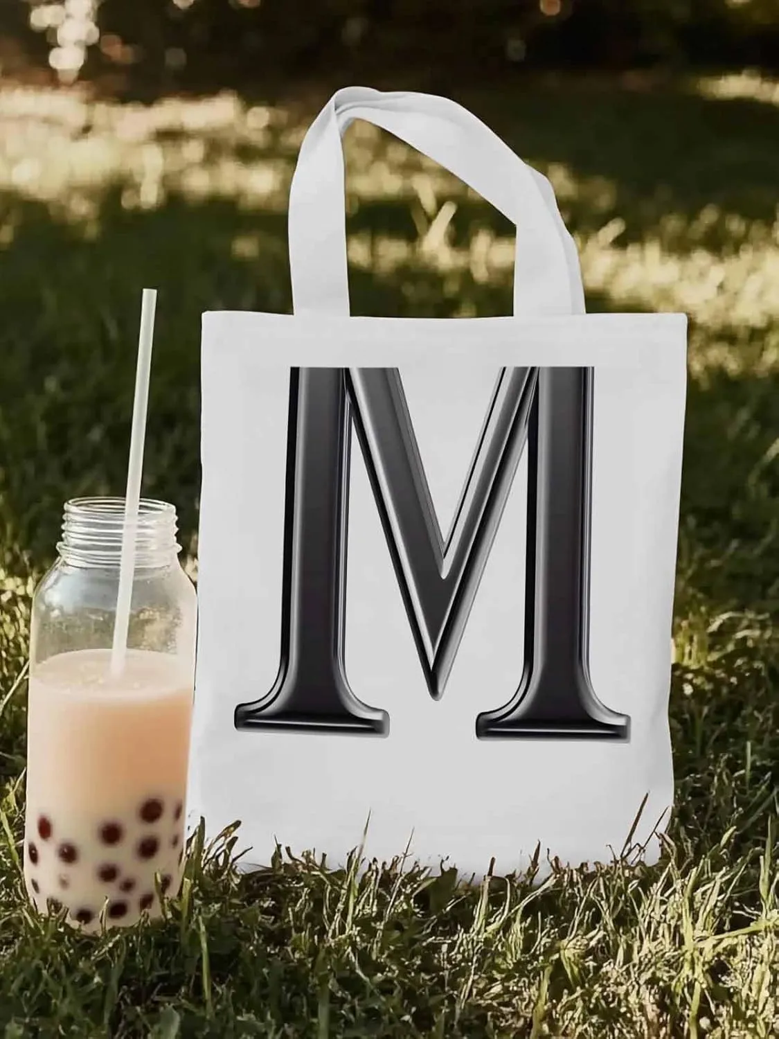 Canvas Tote Bag, Letter M Aesthetic Canvas Tote Handbags for Women Shoulder Bag,