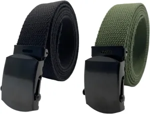 Canvas Web Belt - Military & Golf Belt with Black Buckle, Up to 45" Waist