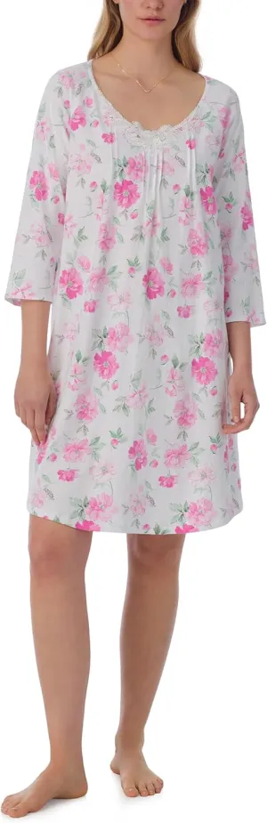 Carole Hochman Pajamas for Women Nightgown - Floral Cotton Knit Lightweight 38" 3/4 Sleeve Sleep Dress