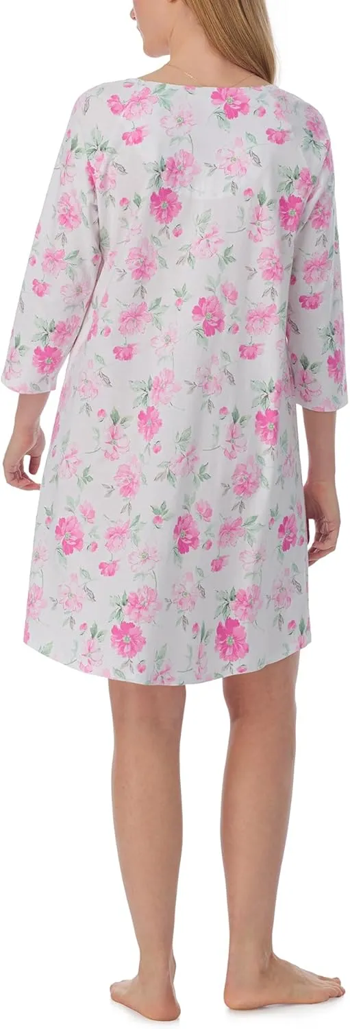 Carole Hochman Pajamas for Women Nightgown - Floral Cotton Knit Lightweight 38" 3/4 Sleeve Sleep Dress