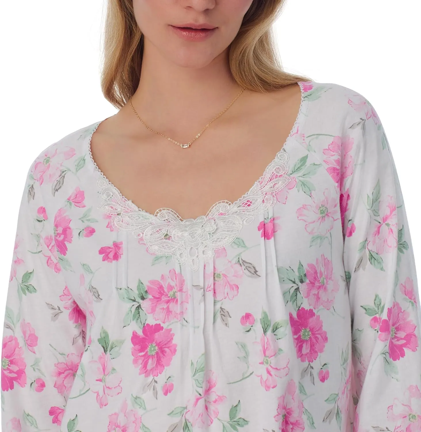 Carole Hochman Pajamas for Women Nightgown - Floral Cotton Knit Lightweight 38" 3/4 Sleeve Sleep Dress