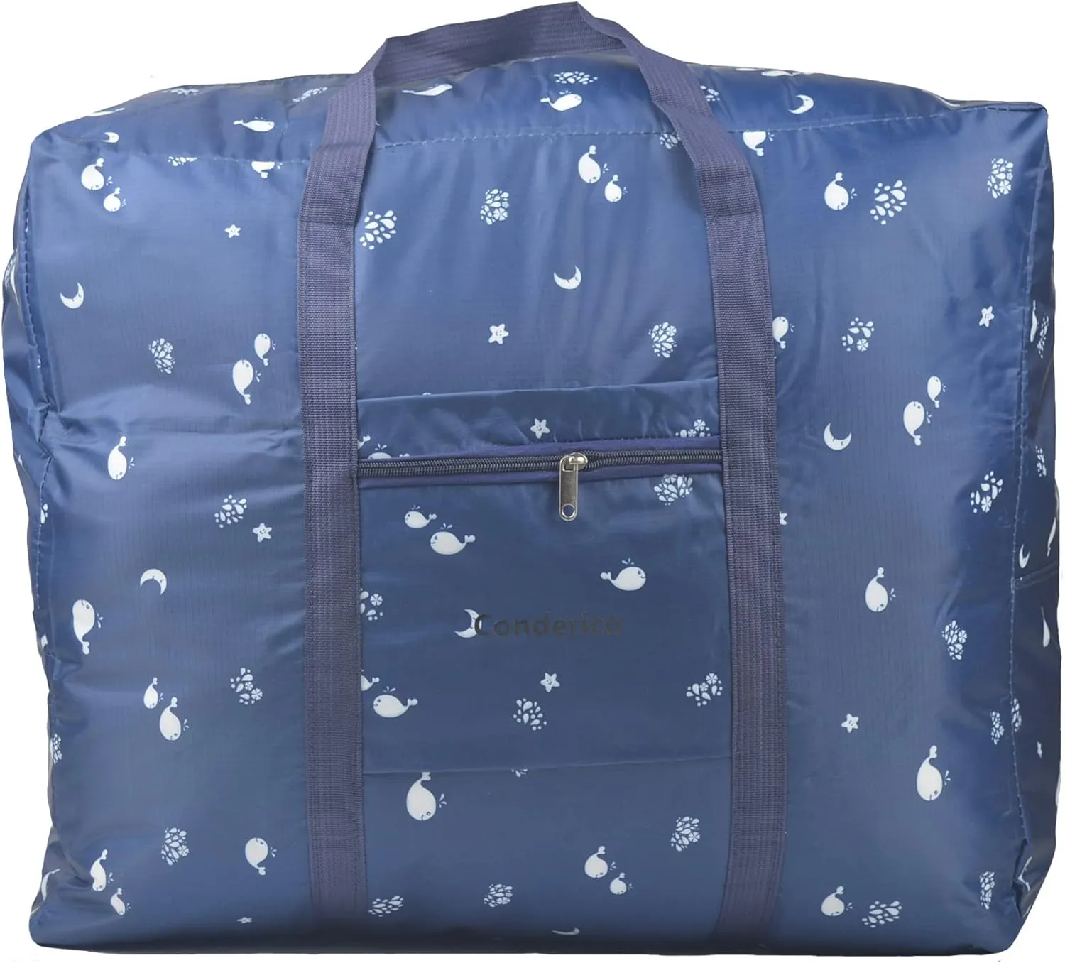 Carry On Water-Resistant Multi-function Duffel bag Collapsible Hand luggage bags for travel Large Lightweight, Storage Bags with Reinforced Handle (90L, Dark blue fish)