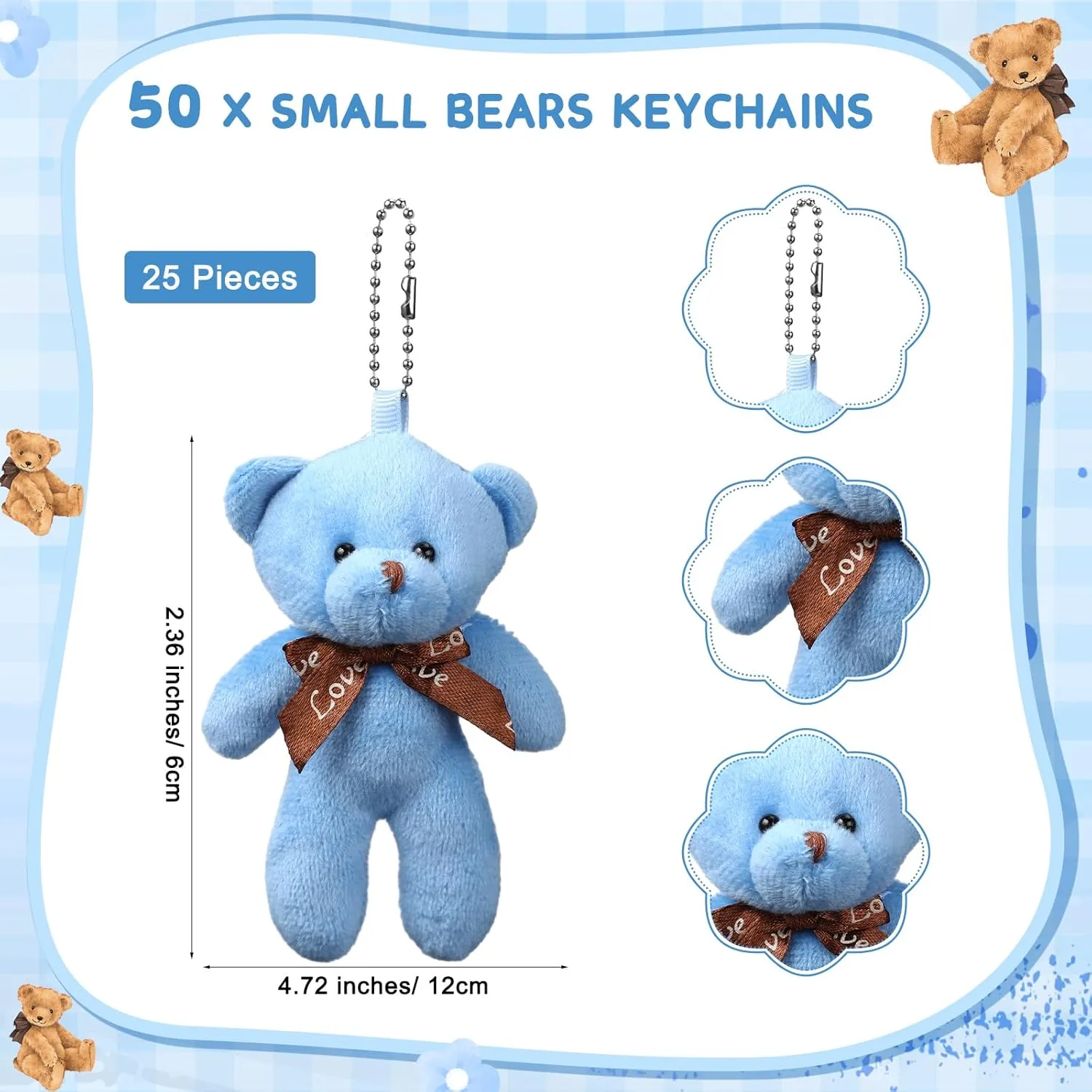 Ceenna 50 Sets Bear Baby Shower Favor Bulk for Guest 50 Tiny Stuffed Plush Bear Toy Thank You Cards and Organza Bag for Baby Shower Gender Reveal Decorations Guest Gifts Souvenir(Light Blue)
