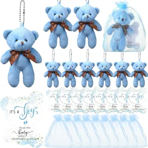 Ceenna 50 Sets Bear Baby Shower Favor Bulk for Guest 50 Tiny Stuffed Plush Bear Toy Thank You Cards and Organza Bag for Baby Shower Gender Reveal Decorations Guest Gifts Souvenir(Light Blue)