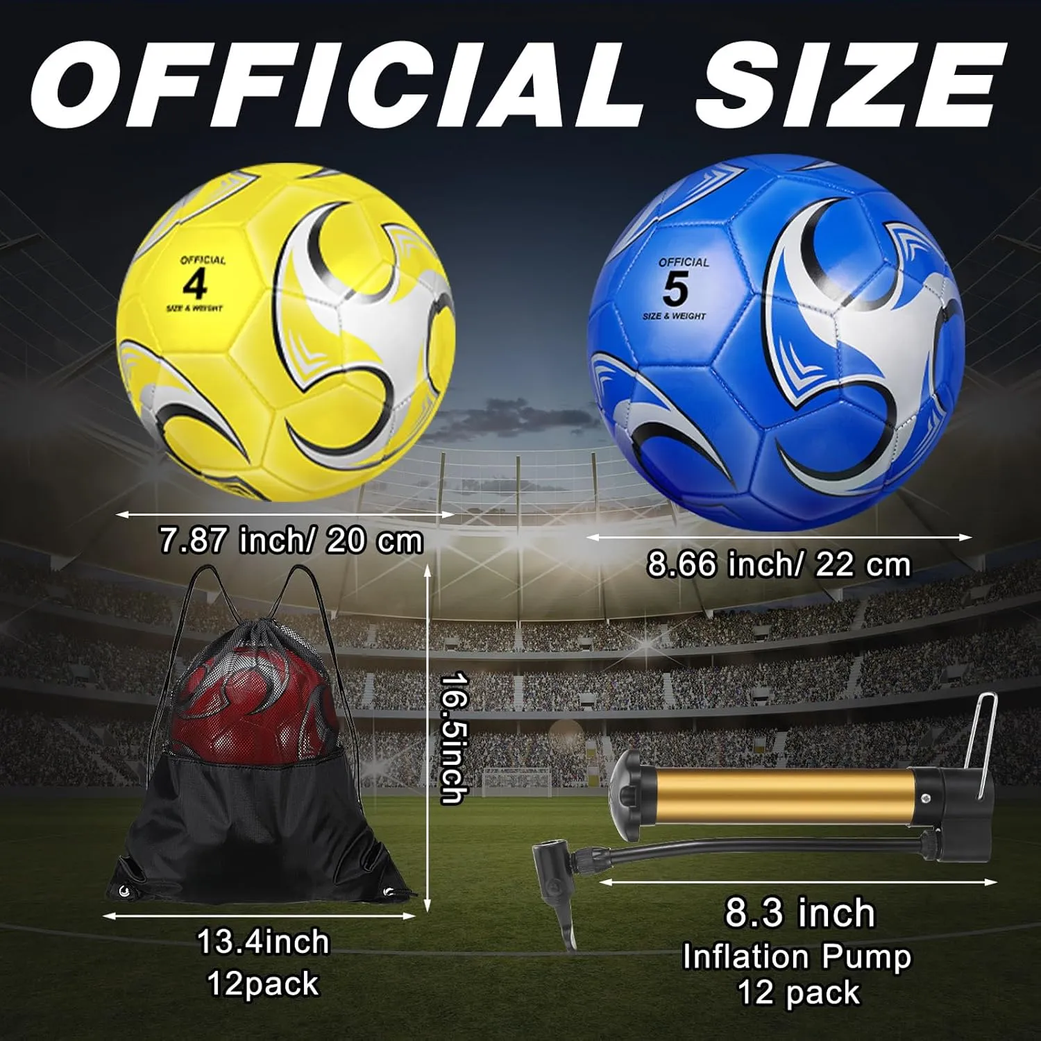Ceenna 6 Pcs Soccer Ball Bulk with Pump Bag Machine Stitched Deflated Soccer for Outside Sports Training Game Practice