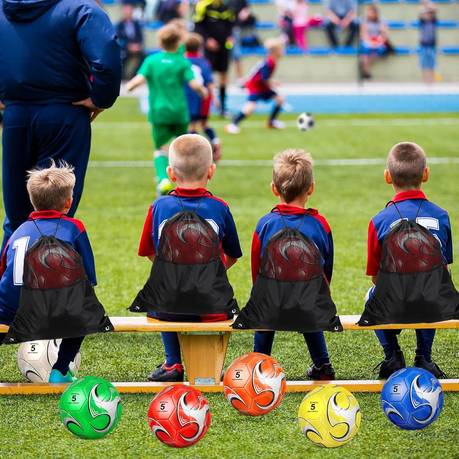 Ceenna 6 Pcs Soccer Ball Bulk with Pump Bag Machine Stitched Deflated Soccer for Outside Sports Training Game Practice
