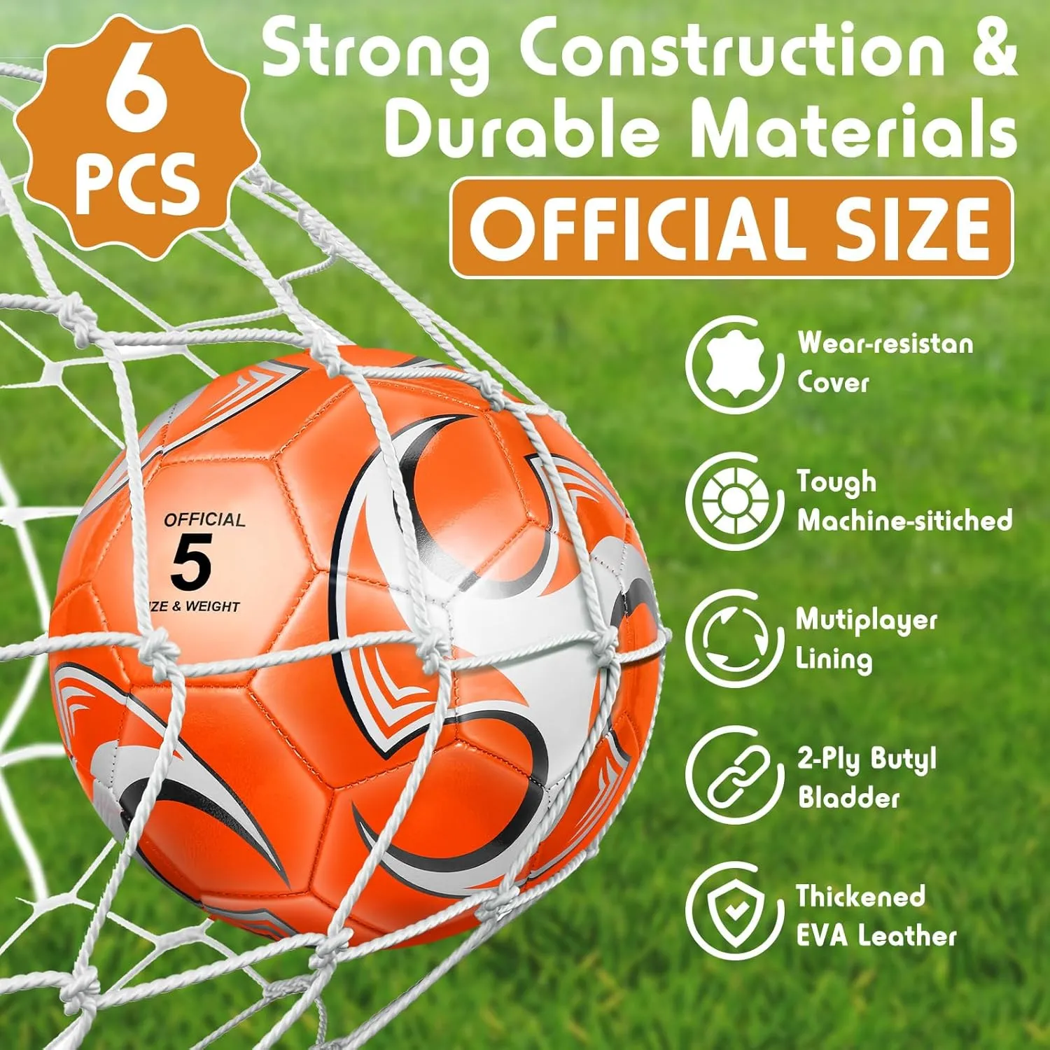 Ceenna 6 Pcs Soccer Ball Bulk with Pump Bag Machine Stitched Deflated Soccer for Outside Sports Training Game Practice