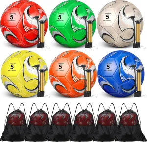 Ceenna 6 Pcs Soccer Ball Bulk with Pump Bag Machine Stitched Deflated Soccer for Outside Sports Training Game Practice