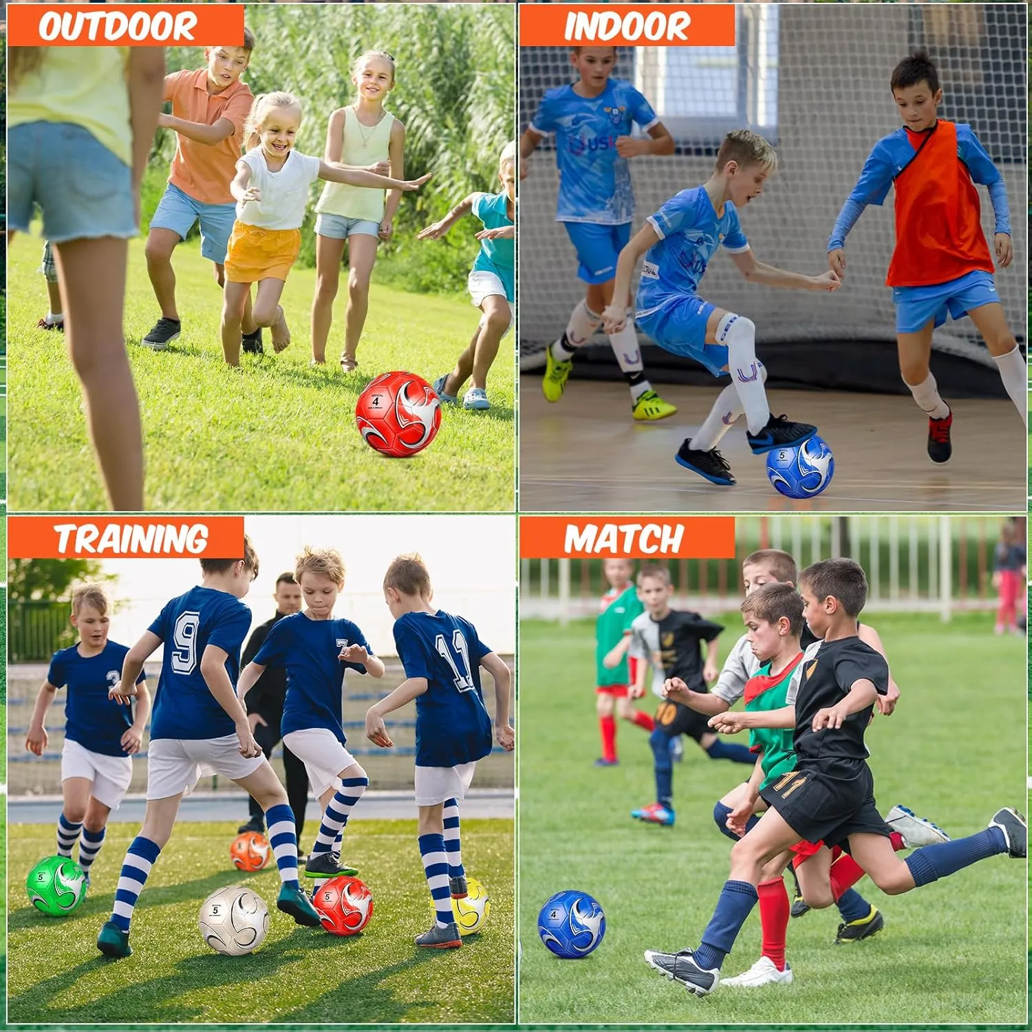 Ceenna 6 Pcs Soccer Ball Bulk with Pump Bag Machine Stitched Deflated Soccer for Outside Sports Training Game Practice