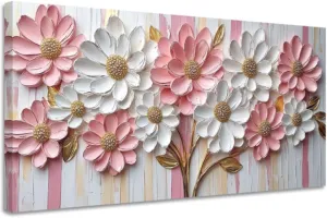 CGXLB Soft Pink Floral Wall Art White Blossom Painting Spring Botanical Canvas Picture Romantic Home Decor for Living room Bedroom Nursery Dining Room, 3pcs 20"x40"
